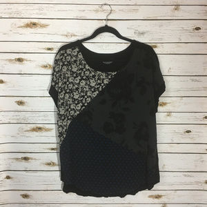 Lane Bryant Patchwork Floral Top 2x Black White